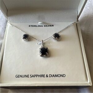 Macy's Sterling Silver Sapphire and Diamond Necklace Set